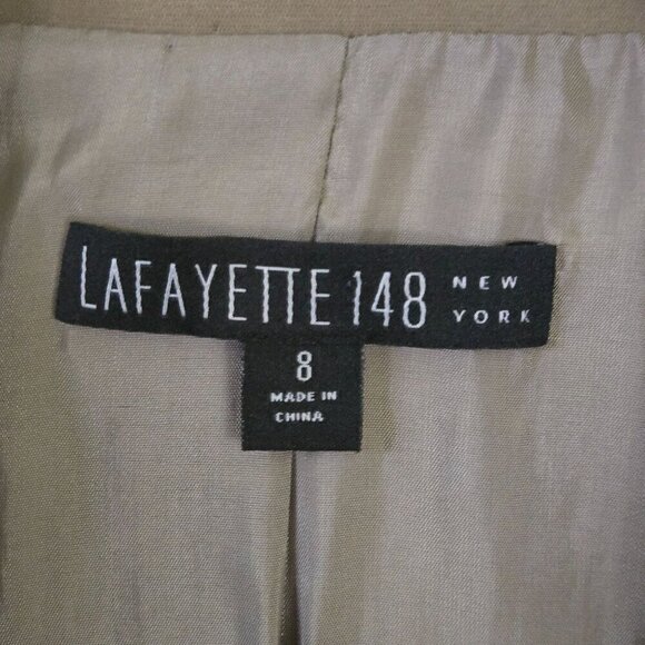 Lafayette 148 New York Cotton Blend Tan/Fatigue, One Button Blazer Size 8 - Picture 4 of 5